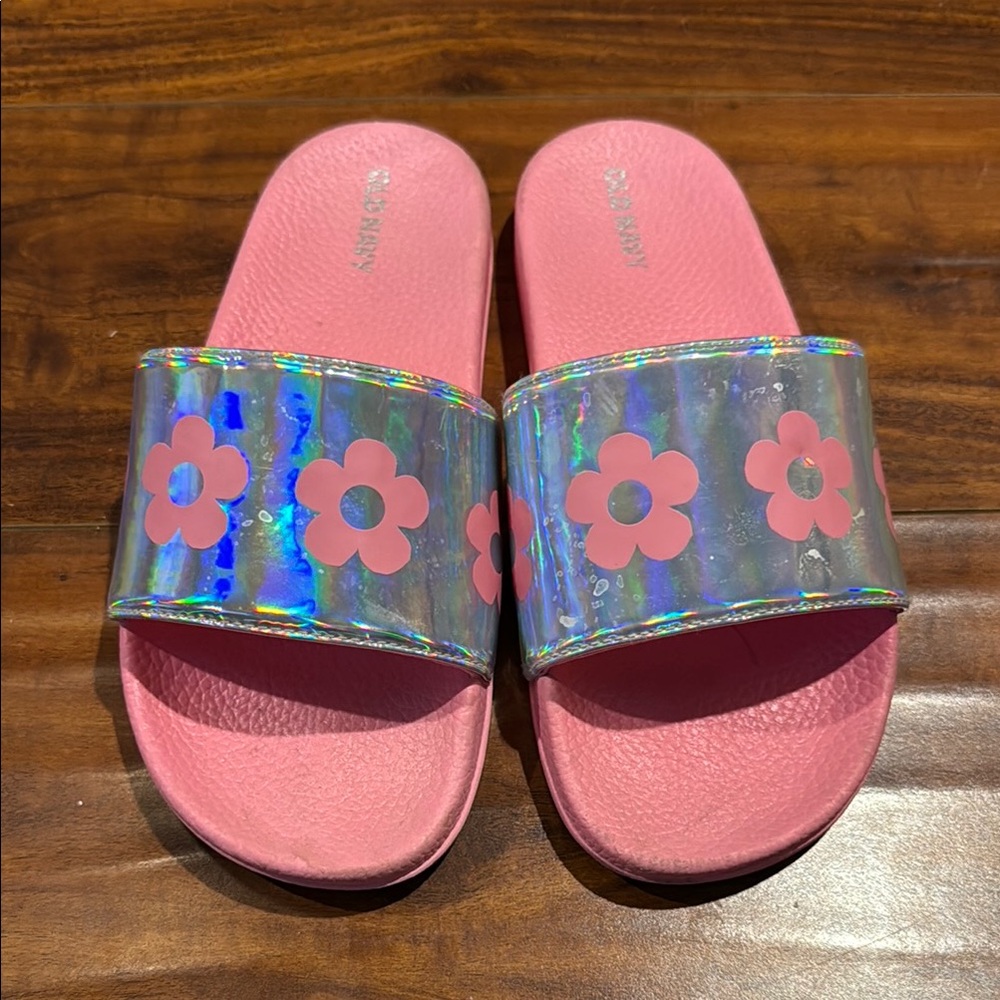 Old Navy Kids Pink Holographic Slide Sandals